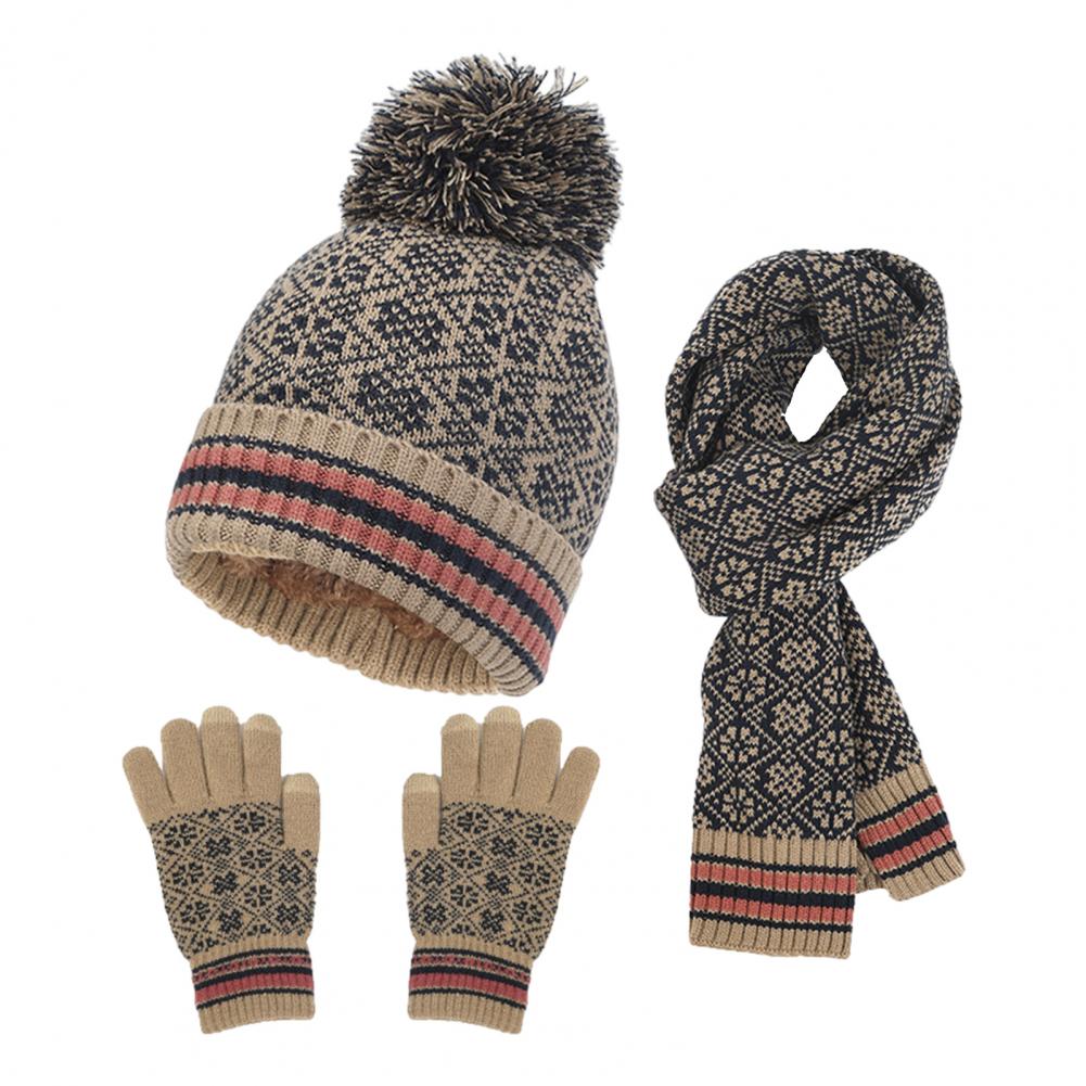Damen 3-teiliges Accessoire-Winter-Set - Gestrickte Handschuhe, Mütze & Schal