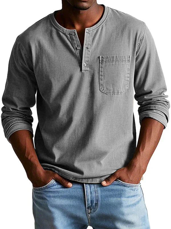 Herren Henley-Hemd - Langarm mit Knopfleiste