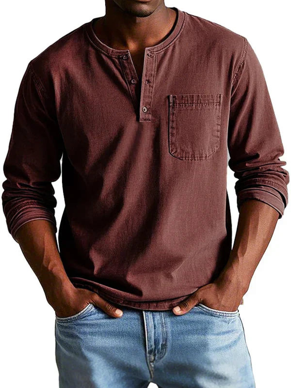 Herren Henley-Hemd - Langarm mit Knopfleiste