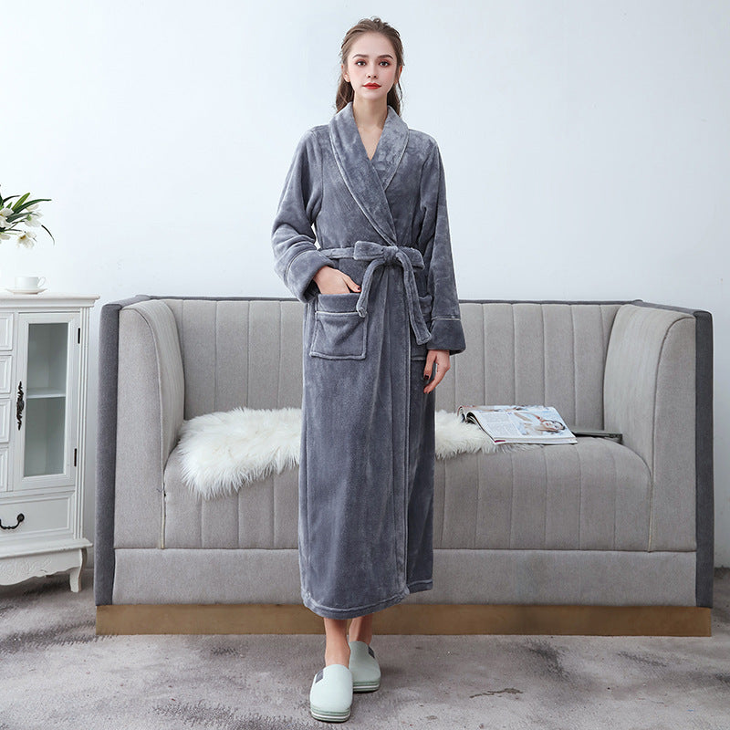 Unisex Schalkragen Morgenmantel - Langer Weicher Strukturierter Bademantel
