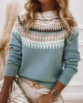 Damen Gemusterter Winterpullover - Rundhalsausschnitt-Stil