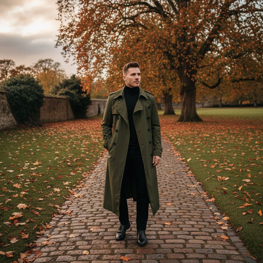 Herren Zweireihiger Trenchcoat - Lang & Wasserdicht