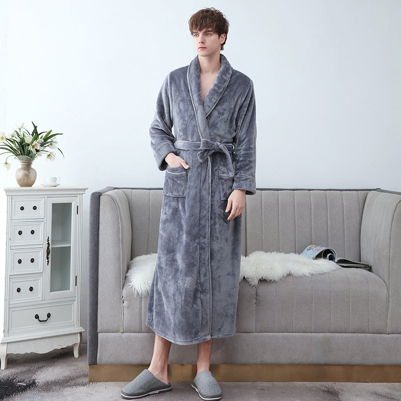 Unisex Schalkragen Morgenmantel - Langer Weicher Strukturierter Bademantel