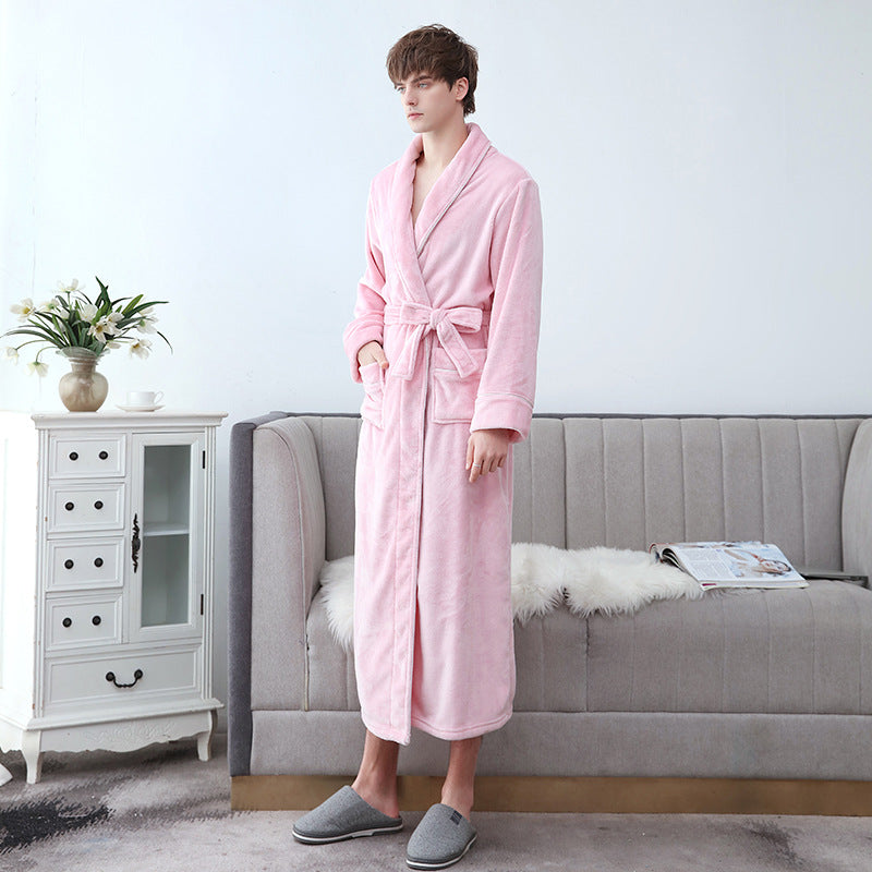 Unisex Schalkragen Morgenmantel - Langer Weicher Strukturierter Bademantel