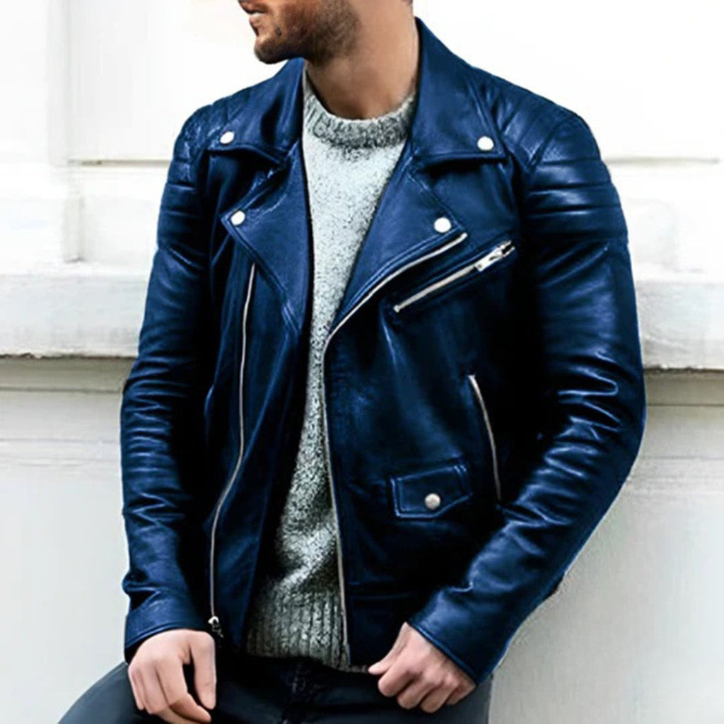 Herren Bikerjacke mit Gekerbtem Revers - Reißverschluss & Gesteppte Schultern