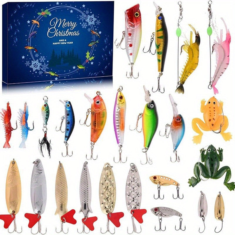 Weihnachts-Angelköder Adventskalender - 24 Tage Sortierte Köder & Zubehör Set