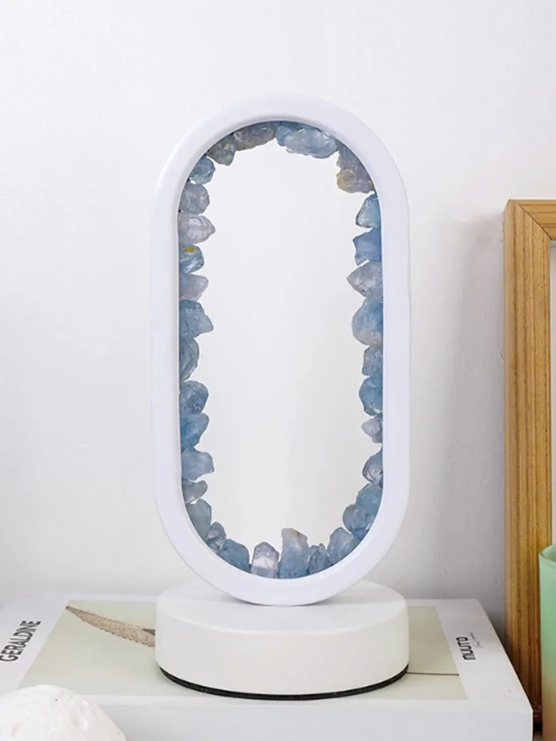 Oval LED Tischlampe mit Natürlichen Kristallen - Beruhigendes Ambiente Nachtlicht
