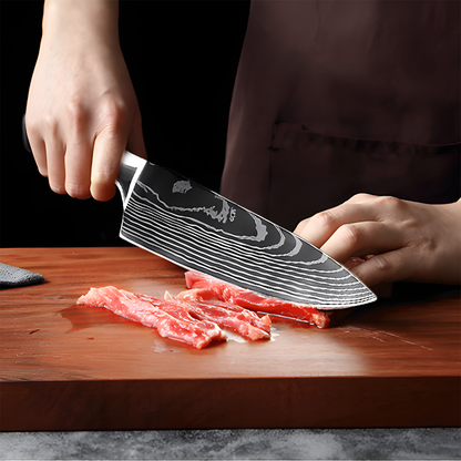 8-teiliges Kochmesser Set – Chefmesser mit Damast-Design