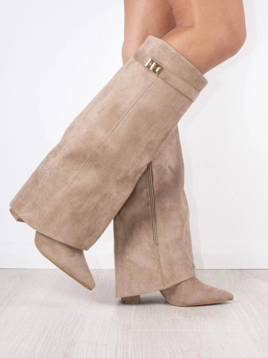 Damen Kniehohe Stiefel mit Schlupfpassform - Zum Hineinschlüpfen & Spitze Zehenkappe