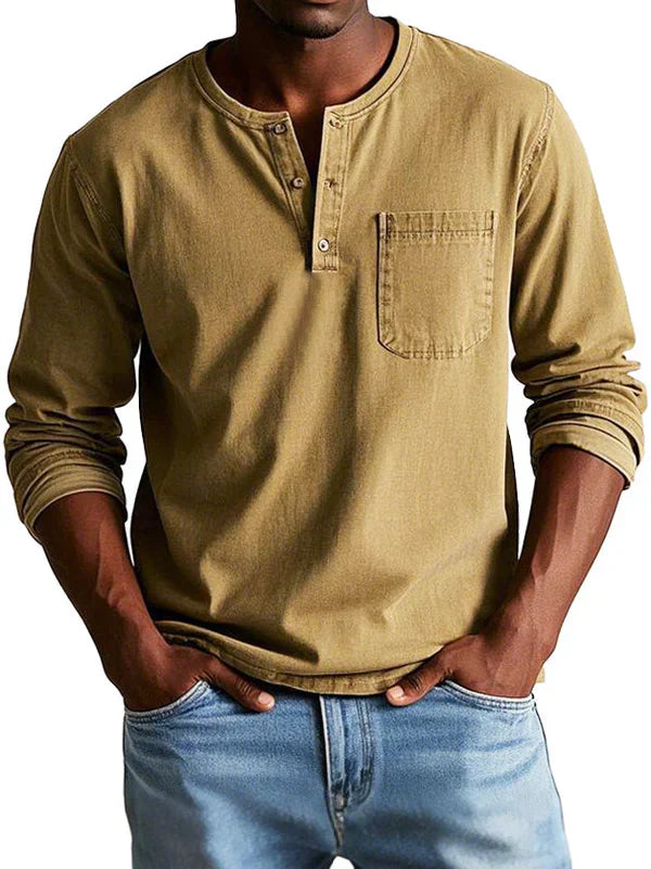 Herren Henley-Hemd - Langarm mit Knopfleiste