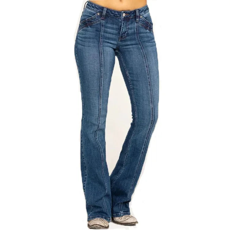 Damen Hoch Taillierte Schlagjeans - Frontnaht & Stretch-Passform