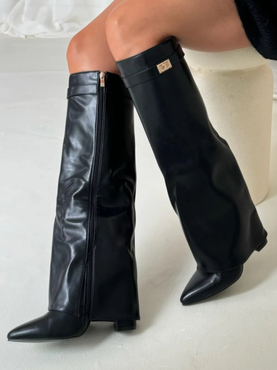 Damen Kniehohe Stiefel mit Schlupfpassform - Zum Hineinschlüpfen & Spitze Zehenkappe