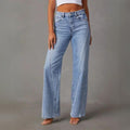 Damen Blaue Weite Jeans - Entspannte Passform mit V-Nähten