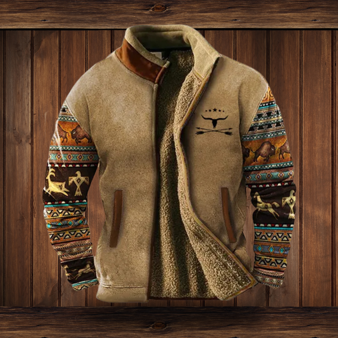 Herren Tribal Muster Jacke - Weiche Textur mit Stehkragen