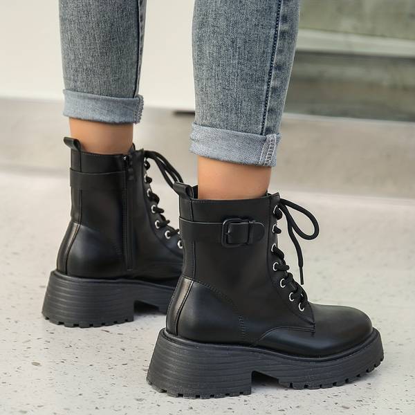 Damen Combat Stiefeletten – Plateau & Seitlicher Reißverschluss