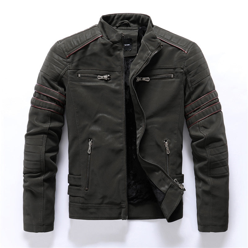 Herren Gesteppte Biker-Stil Jacke - Reißverschlusstaschen mit Stehkragen