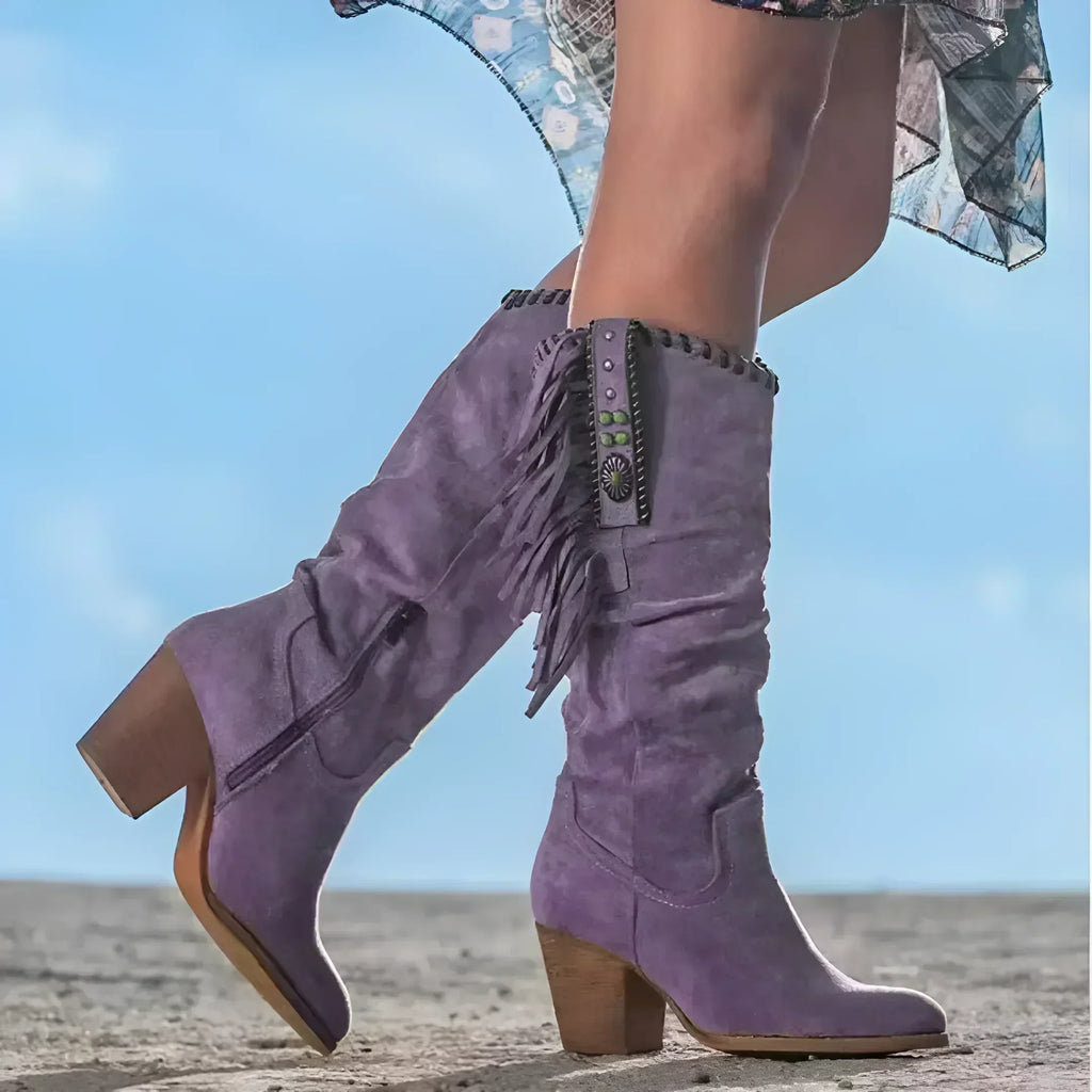 Damen Cowboystiefel - Mit Fransen wadenlanger Stil