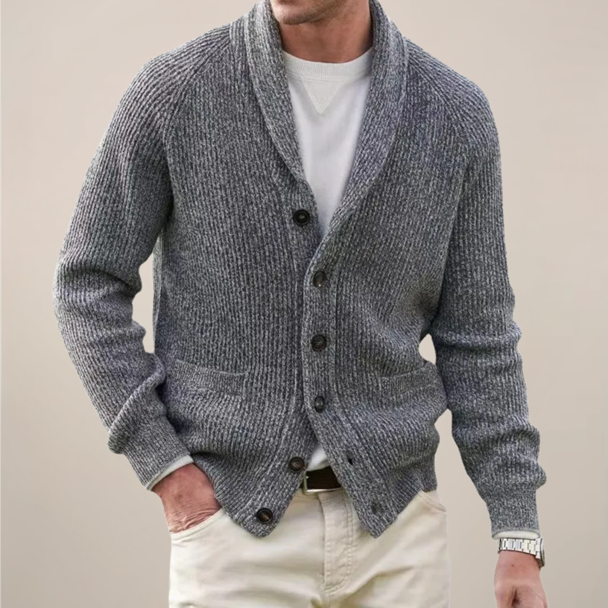 Herren Strick Cardigan - Gerippt mit Schalkragen