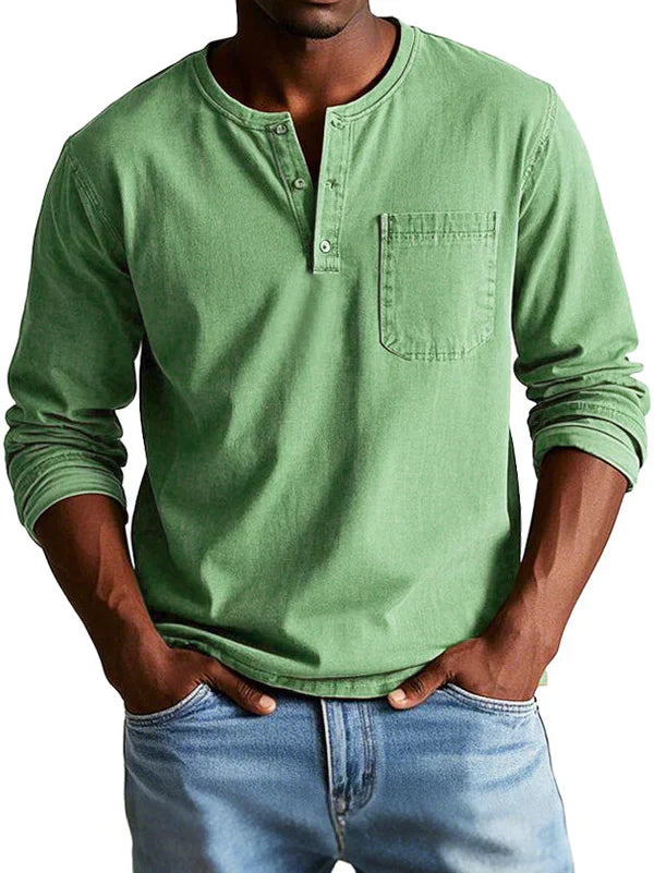 Herren Henley-Hemd - Langarm mit Knopfleiste