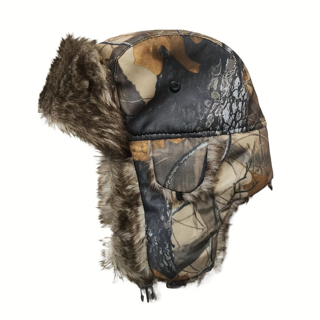 Unisex Camouflage Trapper-Mütze – Weich gefüttert mit elastischen Ohrenklappen