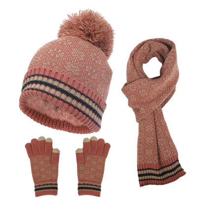 Damen 3-teiliges Accessoire-Winter-Set - Gestrickte Handschuhe, Mütze & Schal