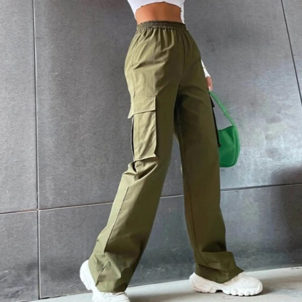 Damen High-Waisted Cargo-Hose – Wide-Leg mit Mehreren Taschen