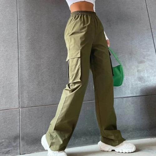 Damen High-Waisted Cargo-Hose – Wide-Leg mit Mehreren Taschen