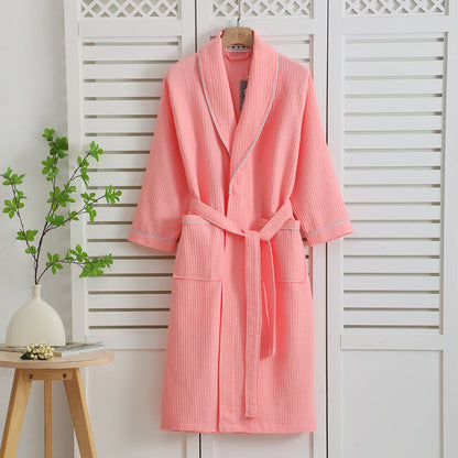 Unisex Waffel-Strick-Bademantel - Bindegürtel mit Taschen