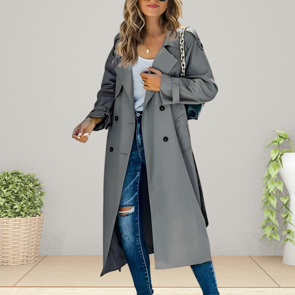 Damen Langer Trenchcoat - Zweireihiger Stil