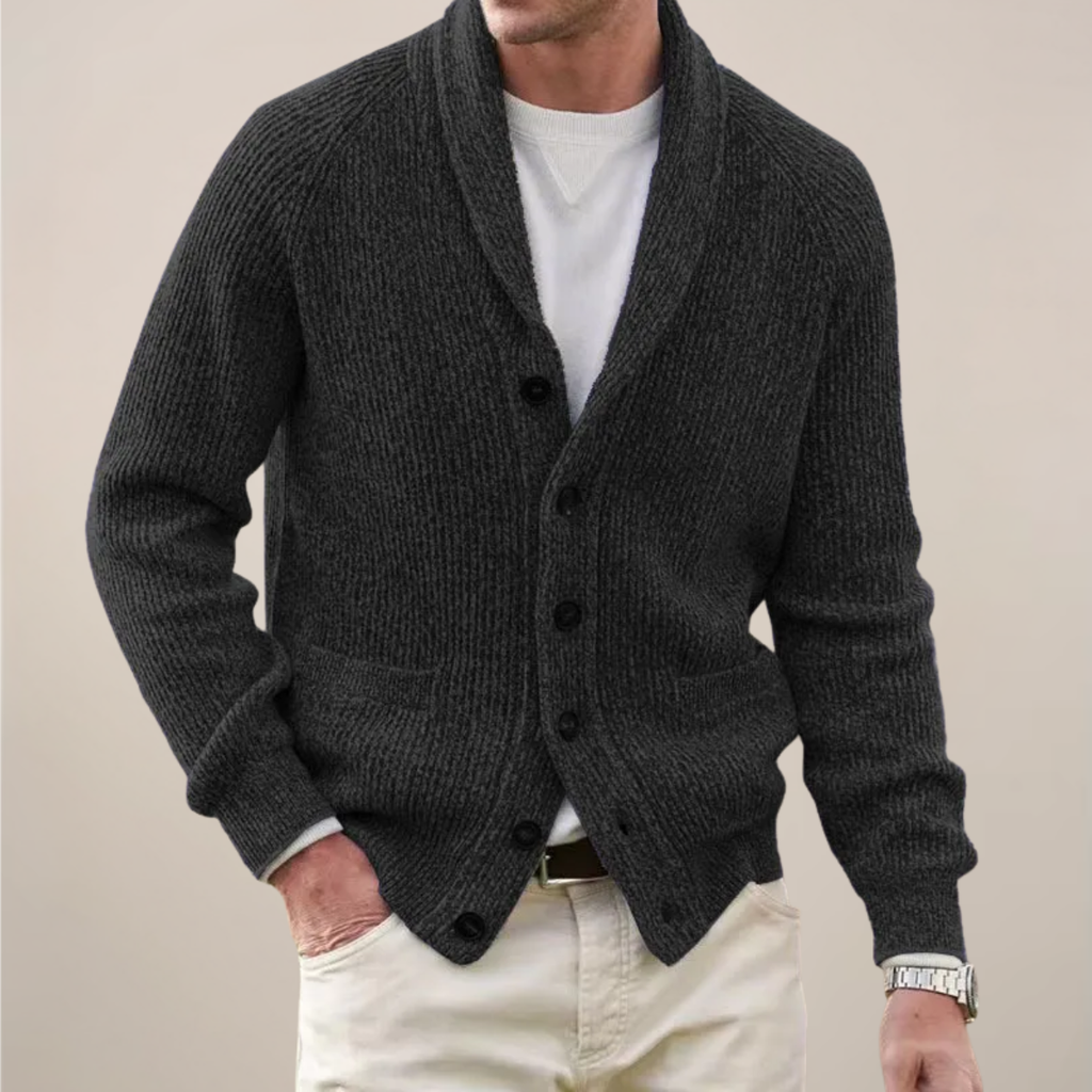 Herren Strick Cardigan - Gerippt mit Schalkragen
