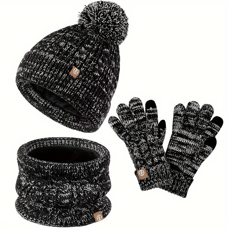 Damen 3-teiliges Set - Touchscreen-Handschuhe, Mütze & Schal