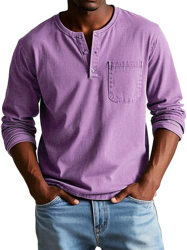 Herren Henley-Hemd - Langarm mit Knopfleiste