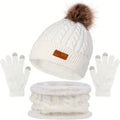 Damen 3-teiliges Winter-Accessoire-Set - Zopfstrick-Mütze, Schal & Handschuhe