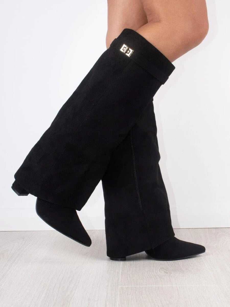 Damen Kniehohe Stiefel mit Schlupfpassform - Zum Hineinschlüpfen & Spitze Zehenkappe