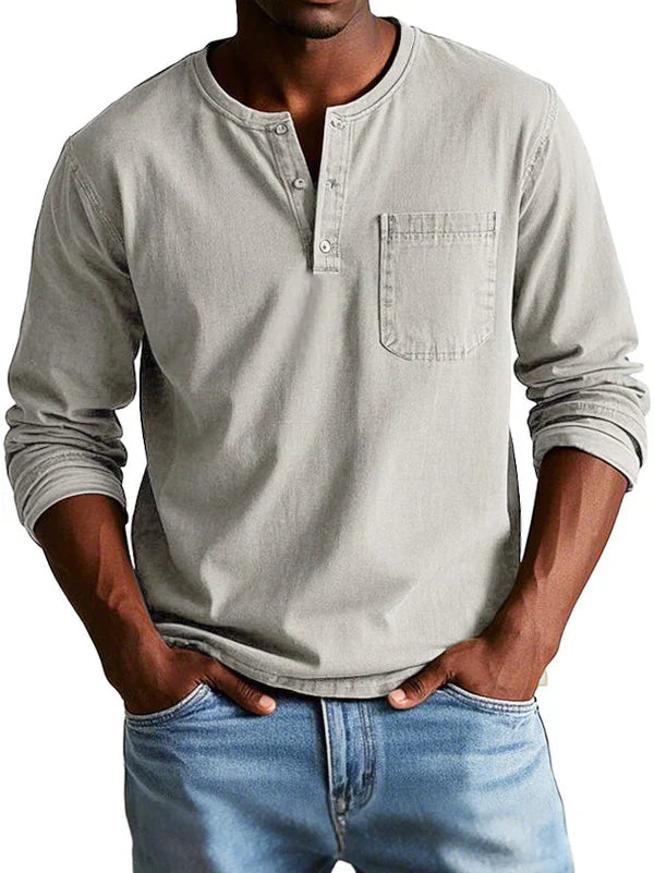 Herren Henley-Hemd - Langarm mit Knopfleiste