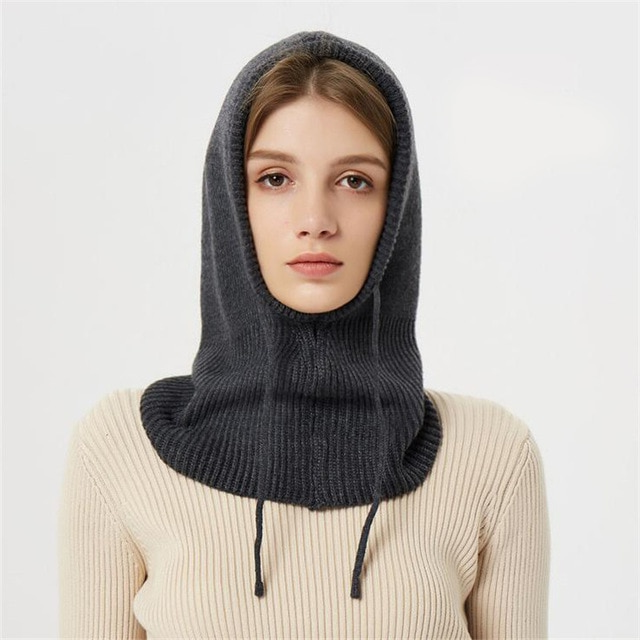 Damen Strick Balaklava - Kopfbedeckung mit Tunnelzug
