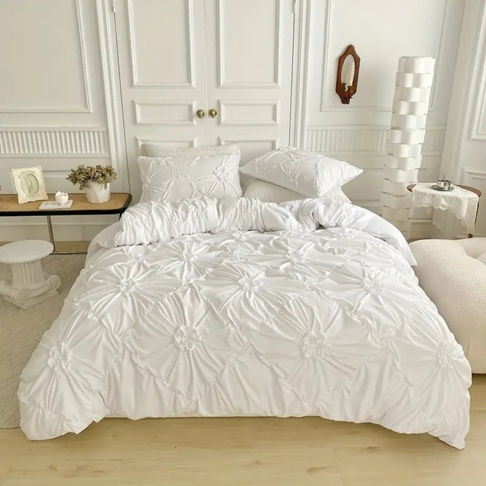 Plissiertes Bettbezug-Set - Blumen Quilt-Design