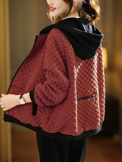 Damen Gesteppter Hoodie - Reißverschluss mit Korbmuster-Design