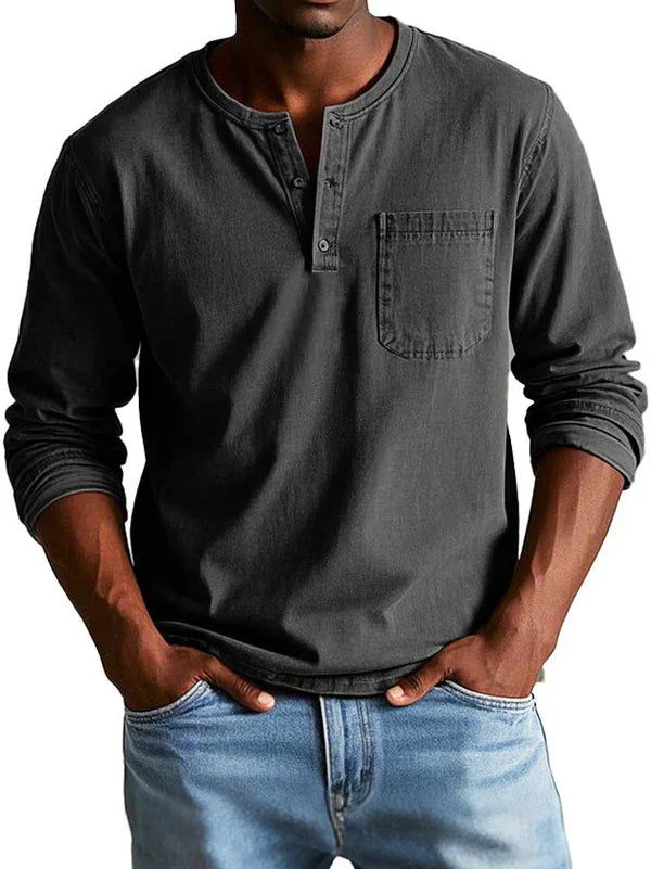 Herren Henley-Hemd - Langarm mit Knopfleiste
