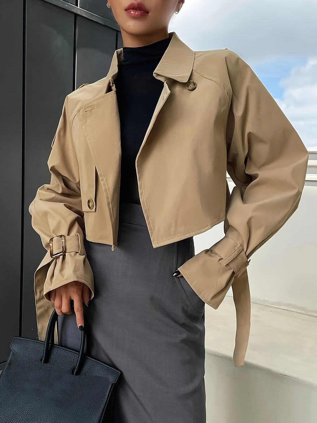 Damen Kurzer Gelbbrauner Trenchcoat - Warm und modisch
