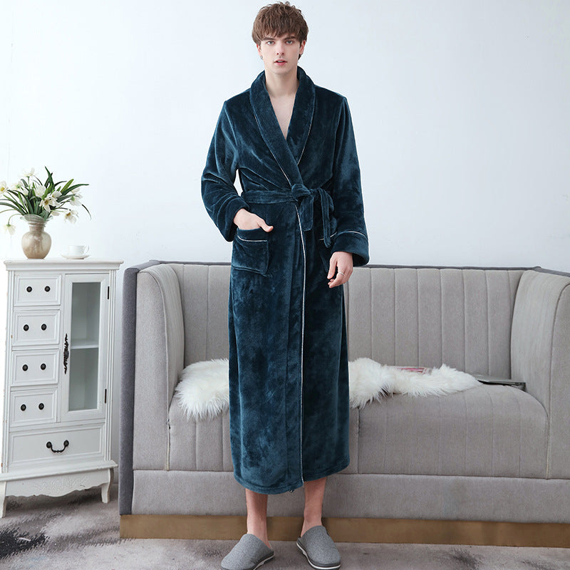 Unisex Schalkragen Morgenmantel - Langer Weicher Strukturierter Bademantel