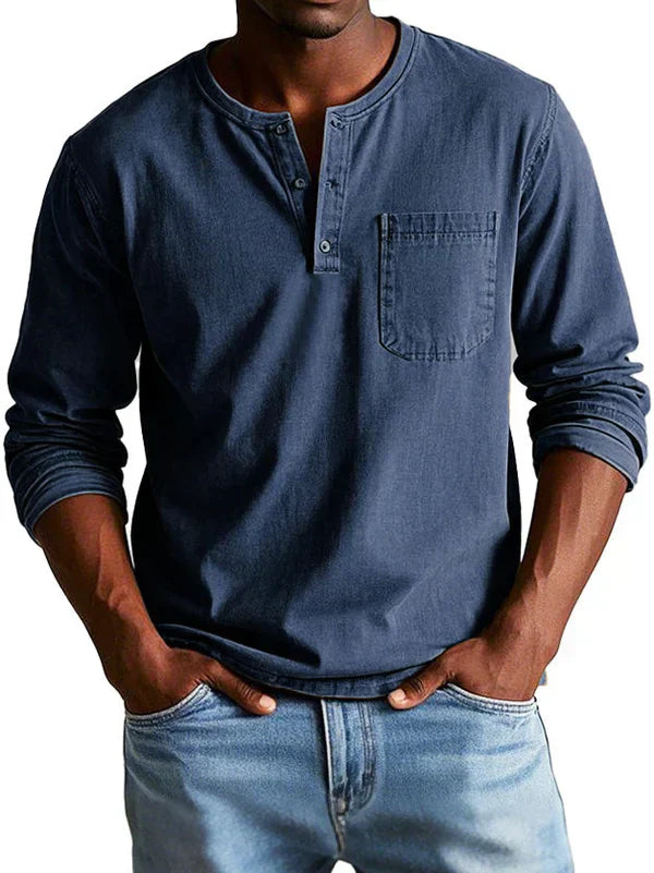 Herren Henley-Hemd - Langarm mit Knopfleiste