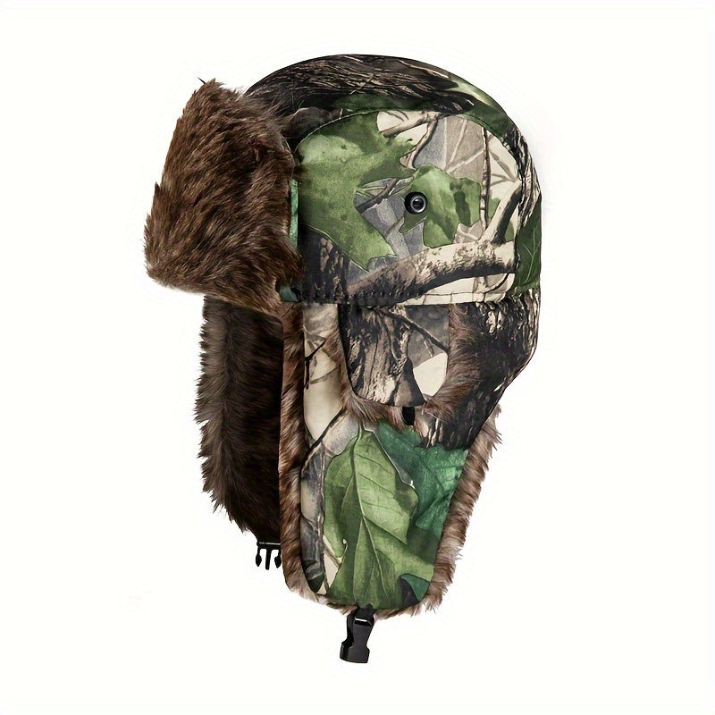 Unisex Camouflage Trapper-Mütze – Weich gefüttert mit elastischen Ohrenklappen