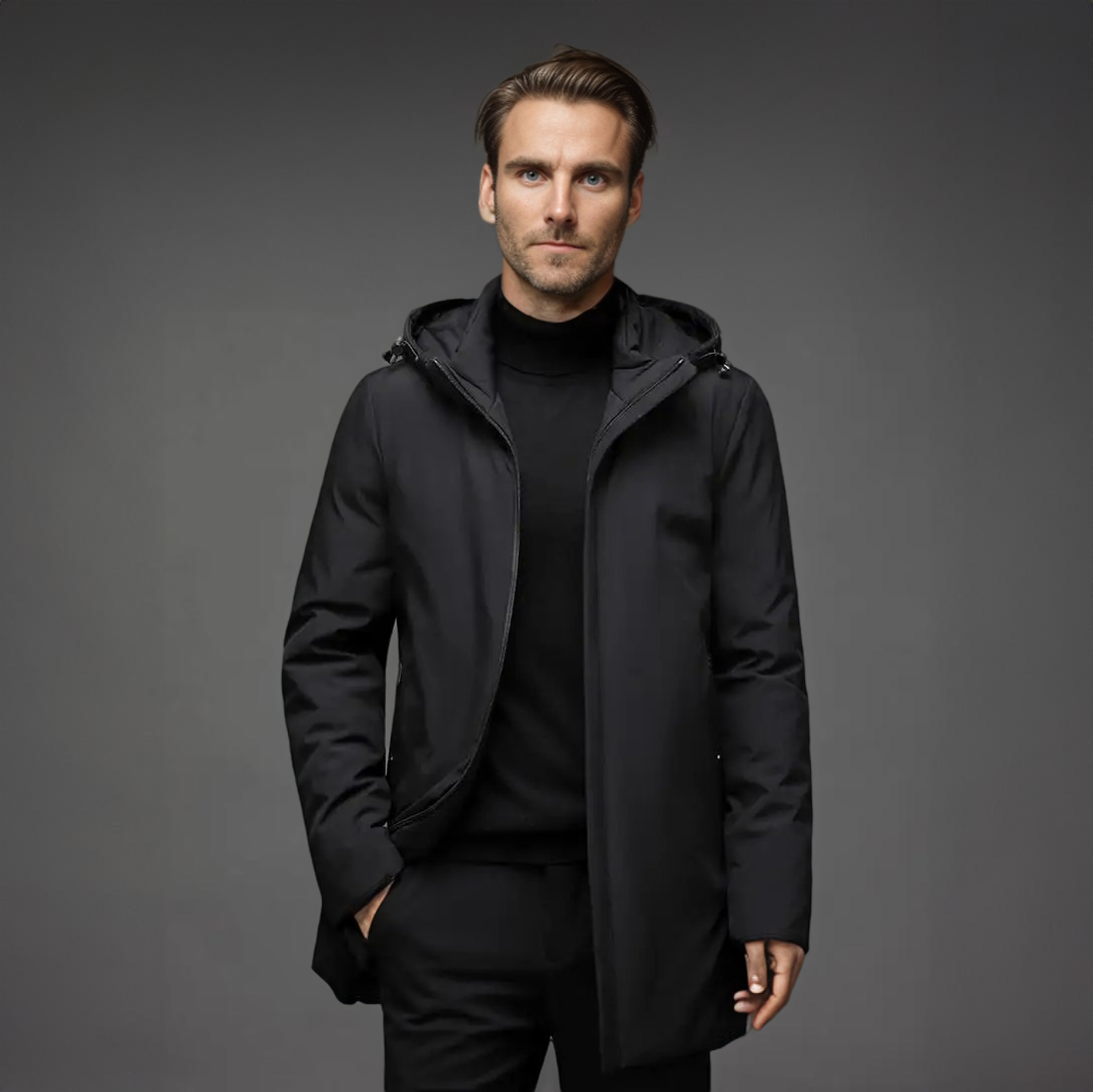 Herren Langer Winter Parka – Gefütterter Steppmantel mit Kapuze