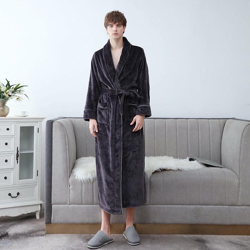 Unisex Schalkragen Morgenmantel - Langer Weicher Strukturierter Bademantel