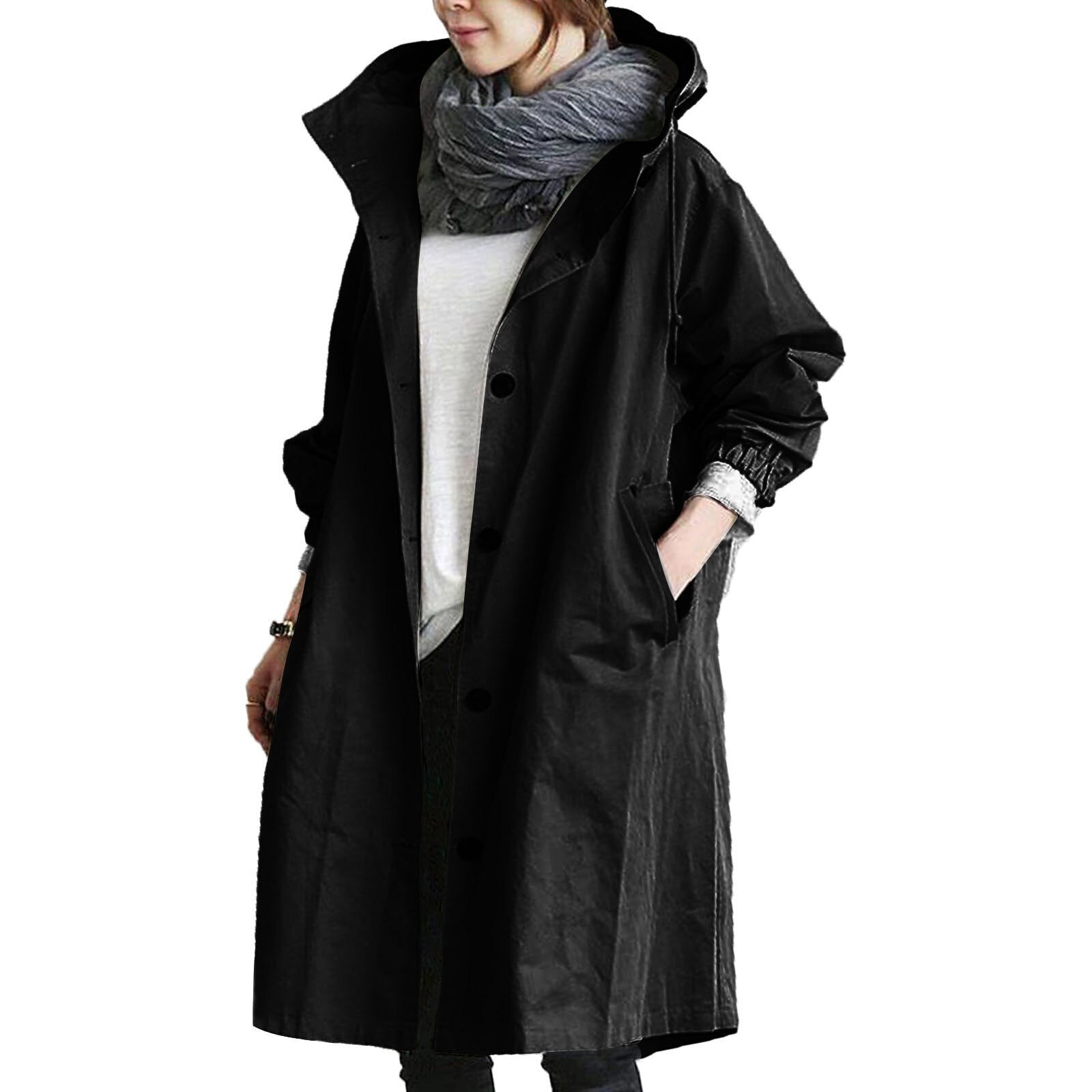 Damen Lange Wasserdichte Jacke - Verstellbare Kapuzenfunktion