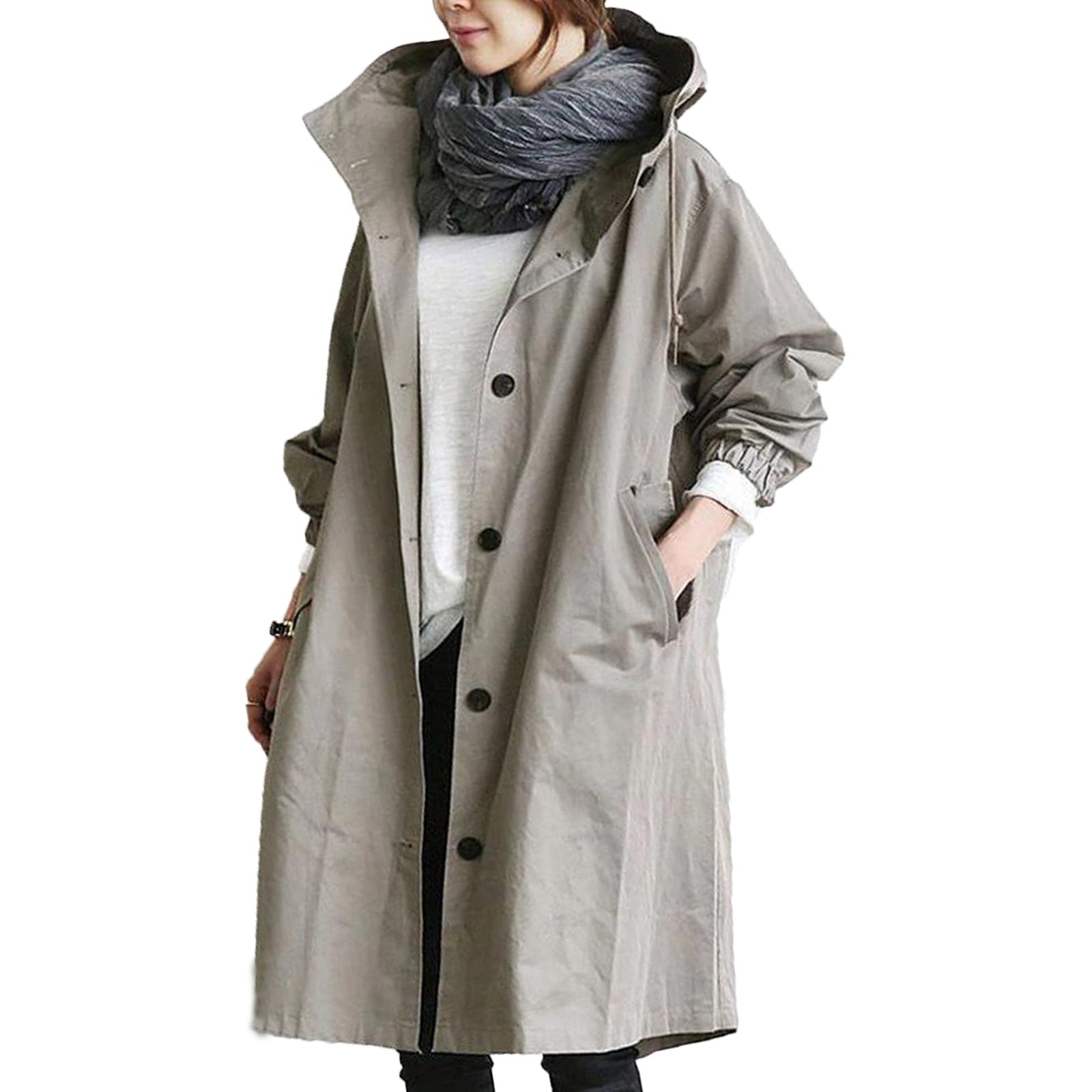 Damen Lange Wasserdichte Jacke - Verstellbare Kapuzenfunktion