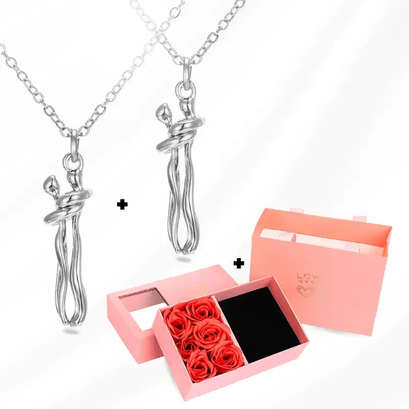 Eternal Embrace Necklace – Buy 1, Get 2 + Free Gift Box, eternal embrace necklace, couple necklace set, buy 1 get 2 necklace, matching couple necklaces, luxury gift necklace box, titanium necklace couples, romantic gift necklace, anniversary gift for her/him, boyfriend girlfriend necklace, love pendant necklace set, necklace with gift box, double necklace offer