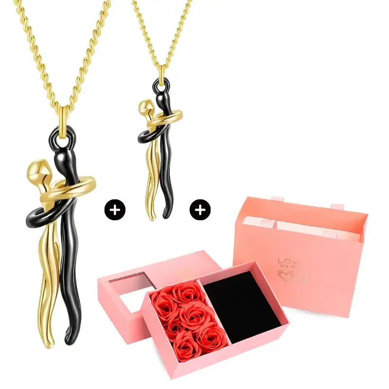 Eternal Embrace Necklace – Buy 1, Get 2 + Free Gift Box, eternal embrace necklace, couple necklace set, buy 1 get 2 necklace, matching couple necklaces, luxury gift necklace box, titanium necklace couples, romantic gift necklace, anniversary gift for her/him, boyfriend girlfriend necklace, love pendant necklace set, necklace with gift box, double necklace offer