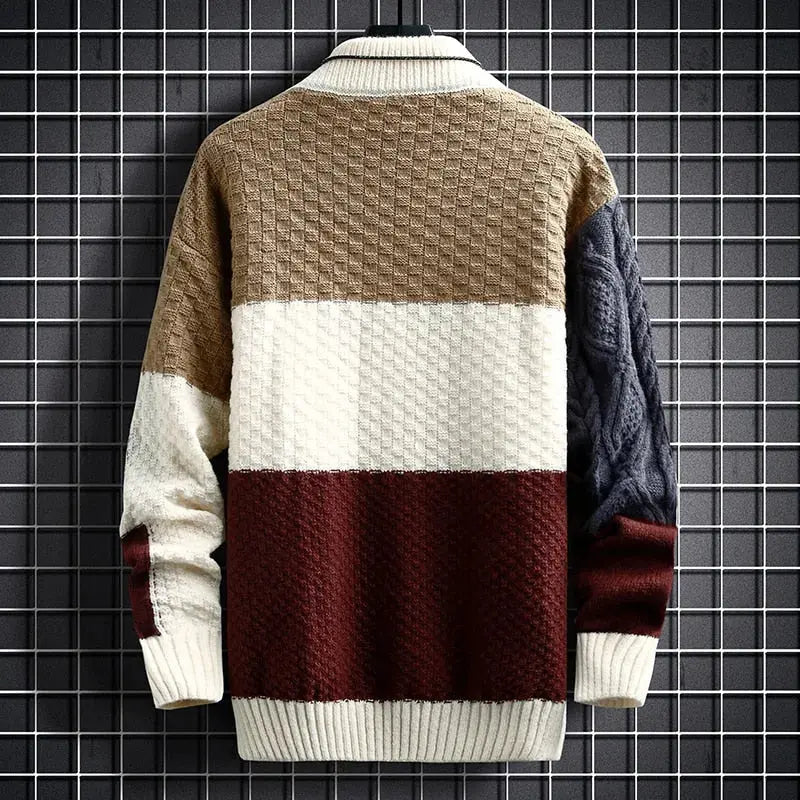 Herren Colorblock Pullover - Strukturierter Stehkragen-Strick
